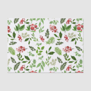 Holly Leaves Red Berry Christmas Holiday Pattern Tissue Paper