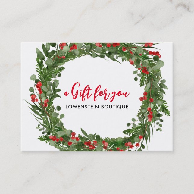 Holly Leaves Red Berry Wreath Gift Certificate (Front)