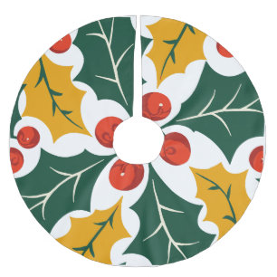 Holly Leaves Retro Modern Big Print Pattern  Brushed Polyester Tree Skirt