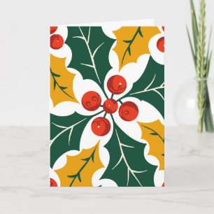 Holly Leaves Retro Modern Big Print Pattern Holiday Card
