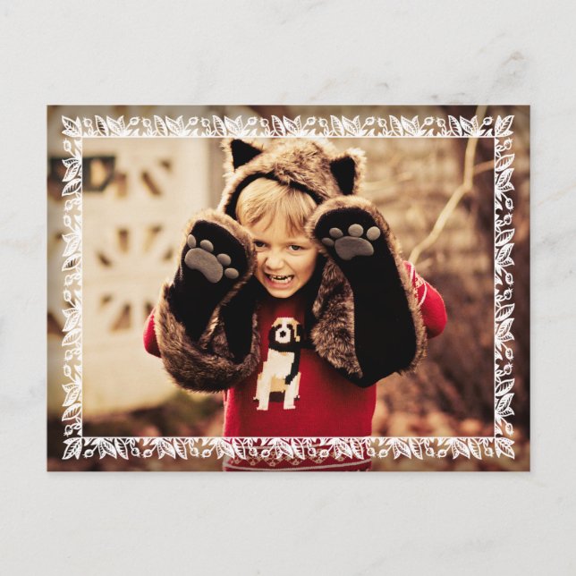 Holly Leaves White Border Christmas Photo Greeting Holiday Postcard (Front)