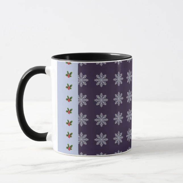Holly Leaves Winter Snowflakes Seasonal Christmas Mug (Left)