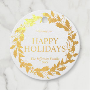 Holly Leaves Wreath Christmas Happy Holidays Favour Tags