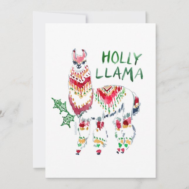 HOLLY LLAMA Boho Holiday Christmas Flat Card (Front)