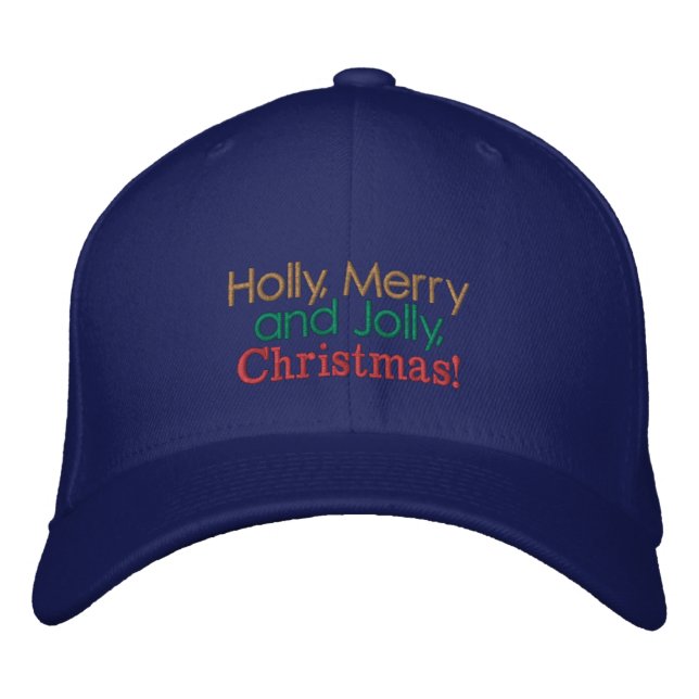 Holly, Merry and Jolly Christmas Embroidered Hat (Front)