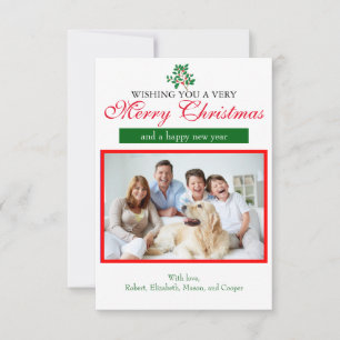 Holly "Merry Christmas" - 3x5 White Christmas Card