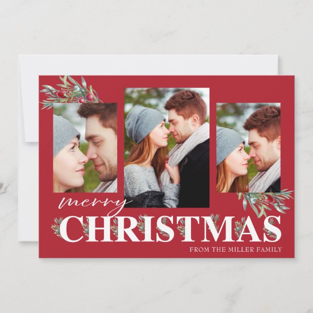 Holly Merry Christmas Holiday Photo Collage (Front)