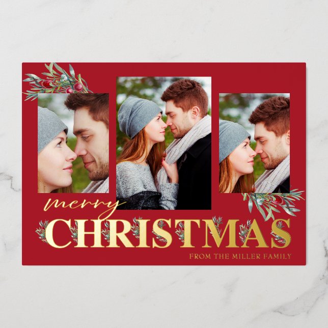 Holly Merry Christmas Holiday Photo Collage (Front)