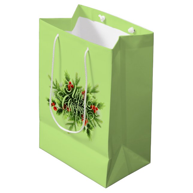 Holly Merry Christmas Medium Gift Bag (Front Angled)
