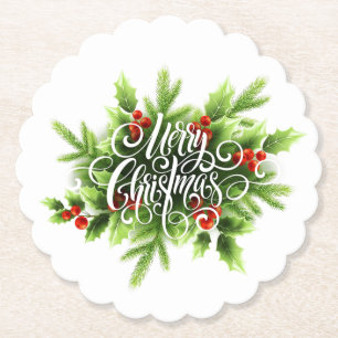 Holly Merry Christmas Paper Coaster