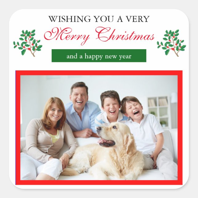 Holly Merry Christmas - Square Sticker (Front)