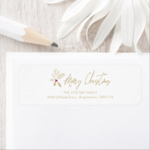 Holly Merry Christmas Whimsical Typography Quote Return Address Label
