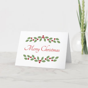 Holly Merry Christmas Word Simple Classic Elegant Holiday Card