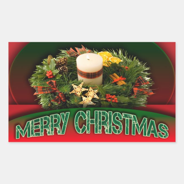 Holly n Christmas decorations modern Rectangular Sticker (Front)