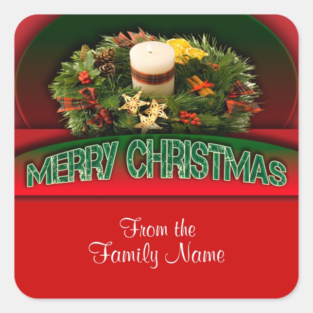 Holly n Christmas decorations modern Square Sticker (Front)