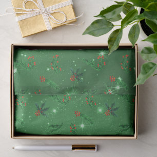 Holly n Pine Green Christmas Pattern Tissue Paper