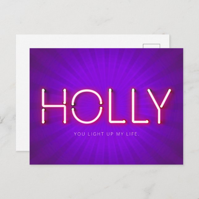 Holly name in glowing neon lights postcard (Front/Back)