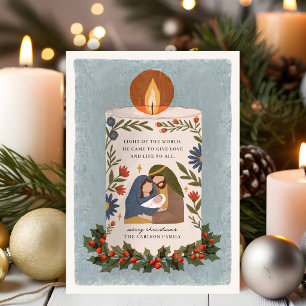 Holly Nativity Candle Religious Christmas Folded Holiday Card