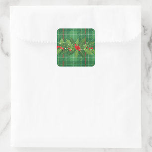 Holly on Christmas Plaid 2 Square Sticker