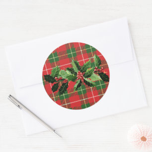 Holly on Christmas Plaid 6 Classic Round Sticker