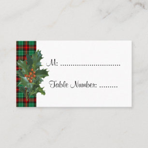 Holly on Red Green Plaid Custom Table Cards