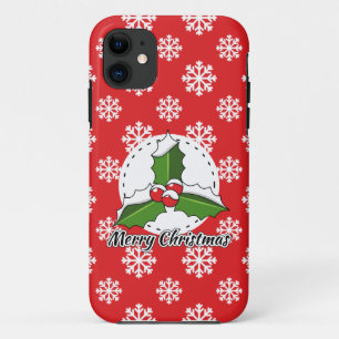 Holly on Red White Snowflakes Pattern - Merry Xmas iPhone 11 Case