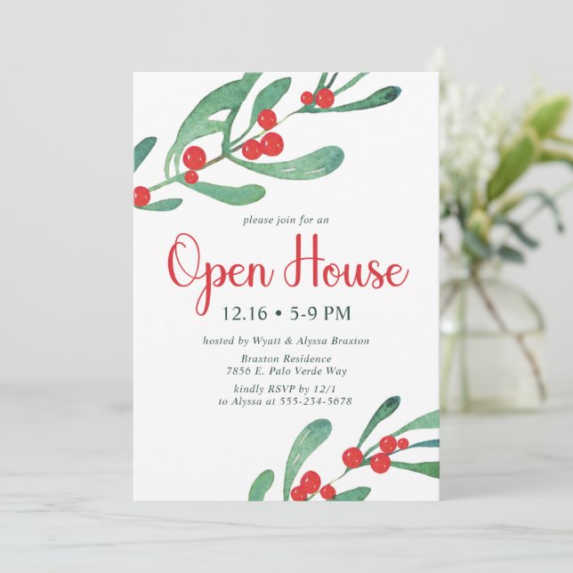Holly Open House Party Invitation (Standing Front)