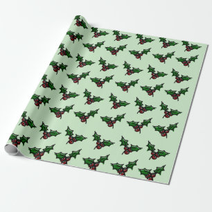 Holly pattern christmas wrapping paper