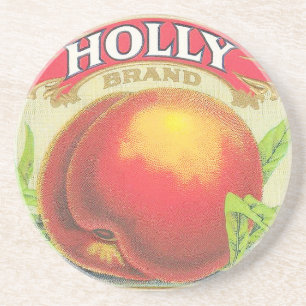 Holly Peaches Vintage Fruit Crate Label Coaster