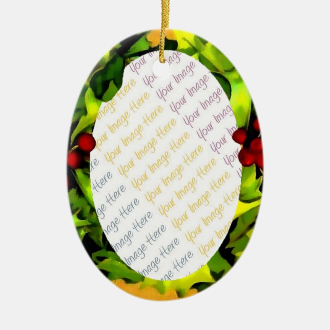 Holly Photo Frame personalised oval ornament (Front)
