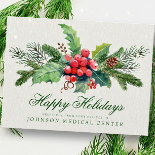 Holly Pine & Berry   Medical Holiday Greetings Postcard