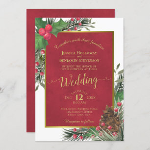 Holly & Pine Elegant Christmas Winter Wedding Invitation