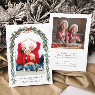 Holly & Pine Garland 2 Photo Merry and Bright     Holiday Card