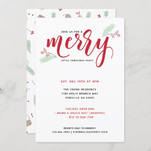 Holly & Pine Merry Little Christmas Party Invitation
