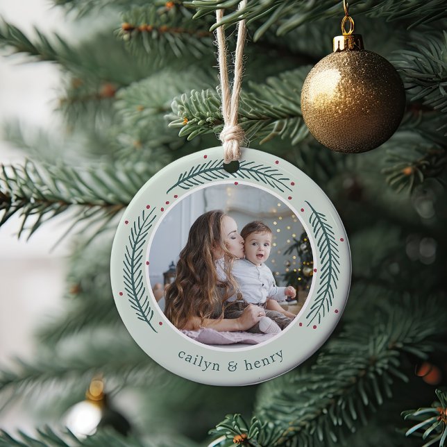 Holly & Pine Photo Ceramic Ornament (Creator Uploaded)