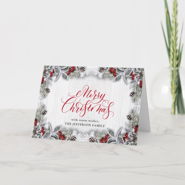 Holly & Pine Rustic Christmas Corporate Greeting C Card (Front)