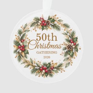 Holly Pine Snow Gold Christmas Ornament