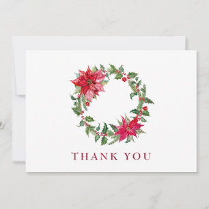 Holly Poinsettia Christmas Wreath Corporate Thank You Card