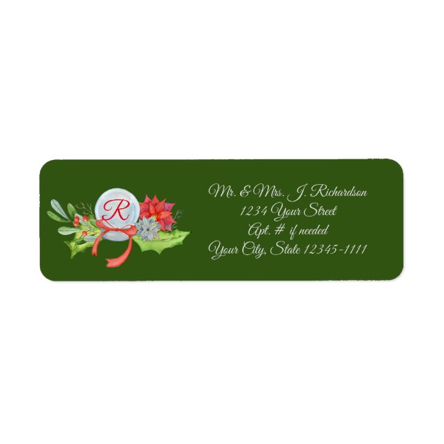 Holly Poinsettia Holiday Return Address Label (Front)