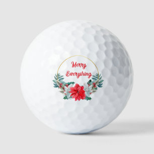 Holly Poinsettia Wreath Merry Everything Holiday Golf Balls