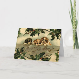 Holly Puppies Christmas Greetings Card