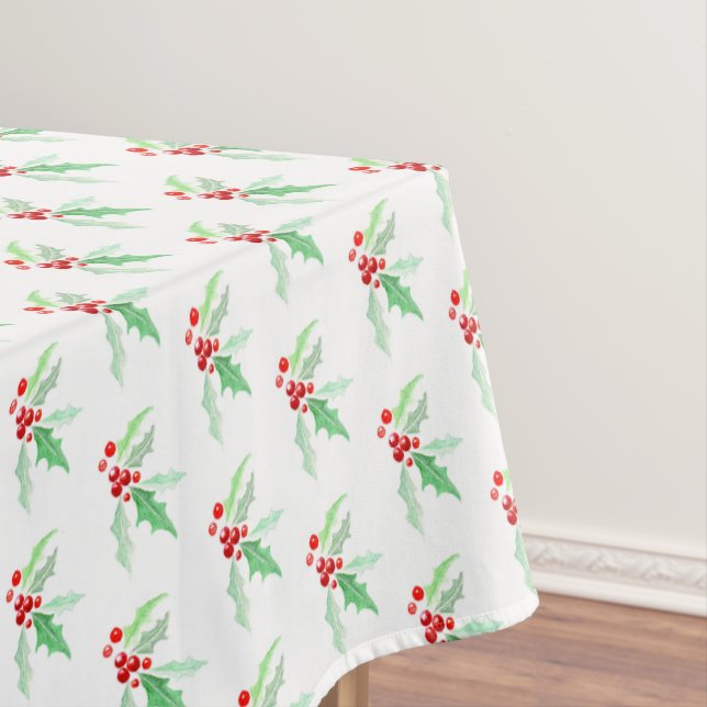 Holly red berries Christmas watercolor Tablecloth (In Situ)