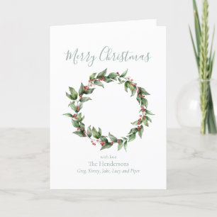 Holly Red Berry Christmas Wreath Holiday Card