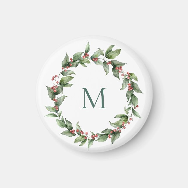 Holly Red Berry Monogram Christmas  Magnet (Front)