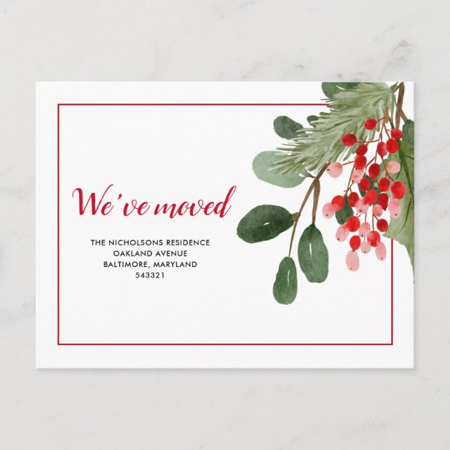 Holly Red Berry New Home | We Have Moved Announcement Postcard (Front)