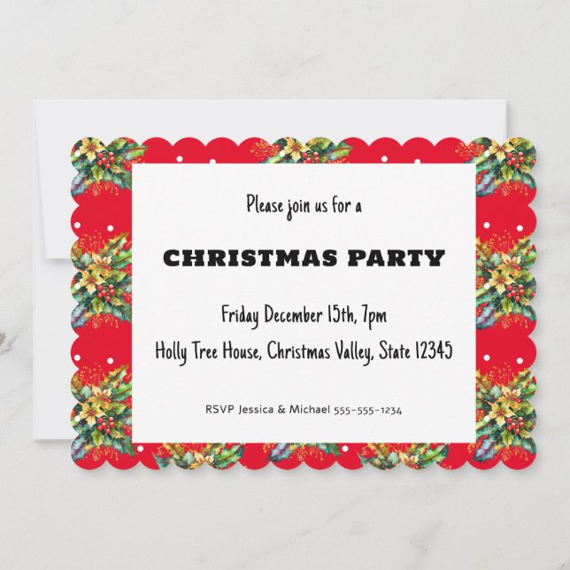 Holly Red Festive Custom Christmas Party Invitation (Back)