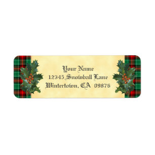 Holly Red Green Plaid Holiday Custom Address Label Return Address Label
