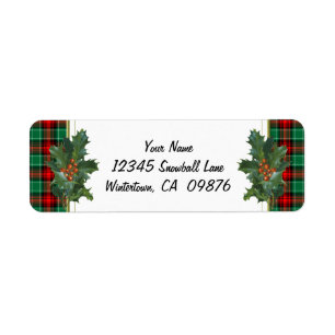 Holly Red Green Plaid Holiday Custom Address Label Return Address Label