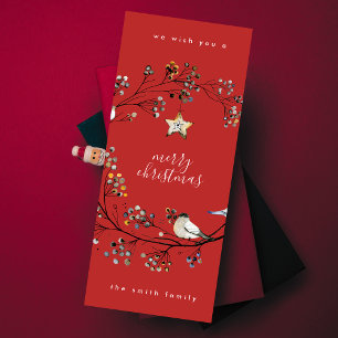 Holly Red Minimal Flat Merry Christmas Star Photo Holiday Card