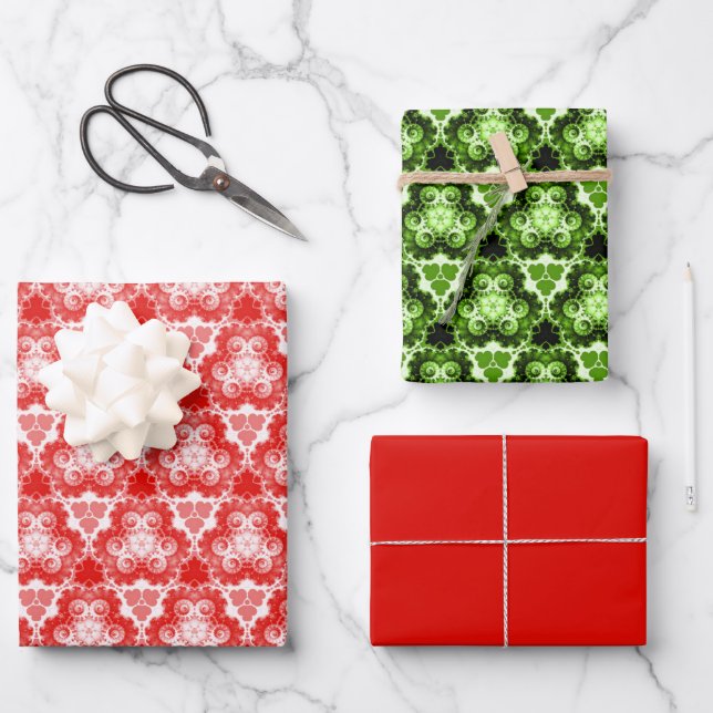 Holly Red, Traditional Green, and Solid Red Wrapping Paper Sheet (Front)